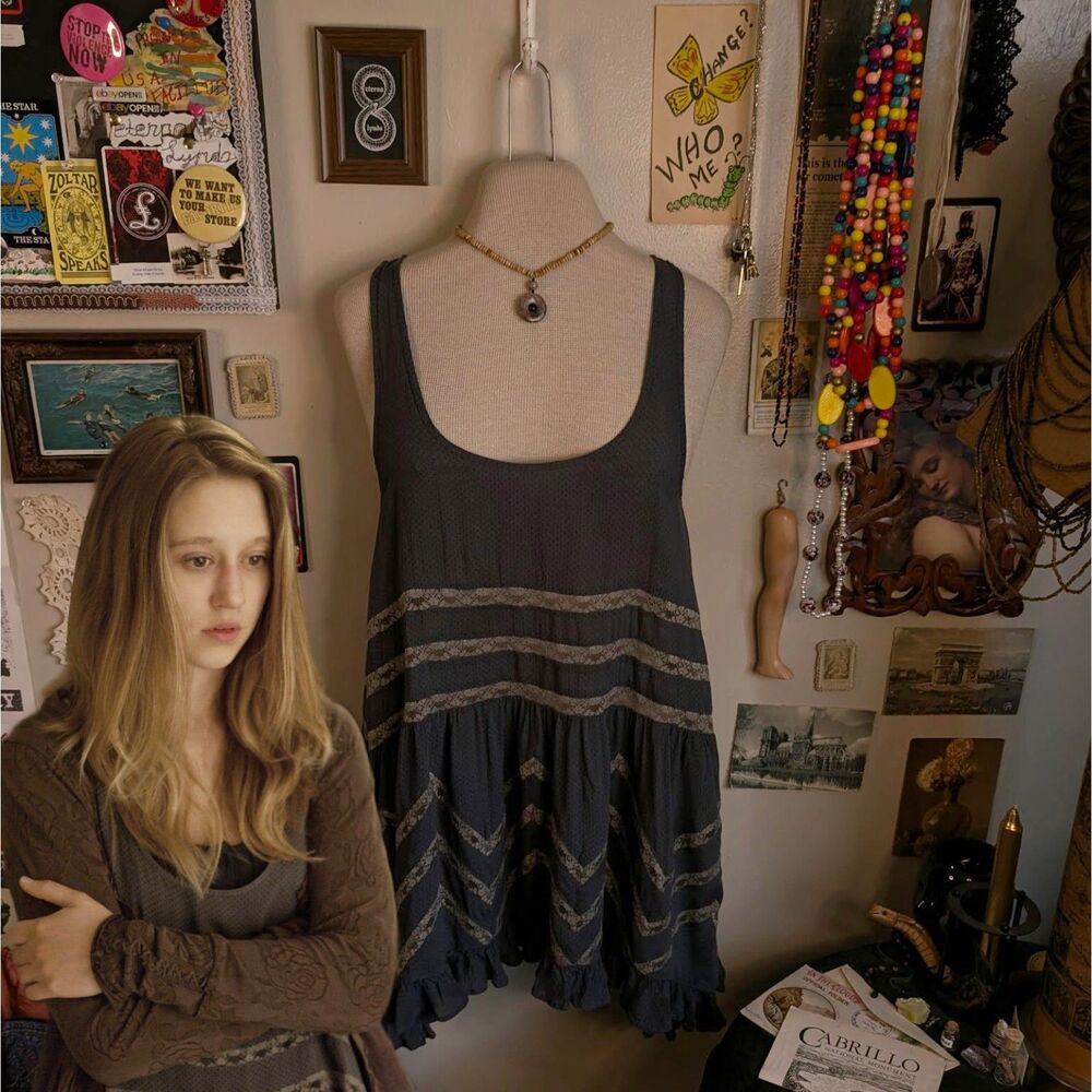 Free People Voile and Lace Slip Dress Women's XS Storm Blue Violet Harmon